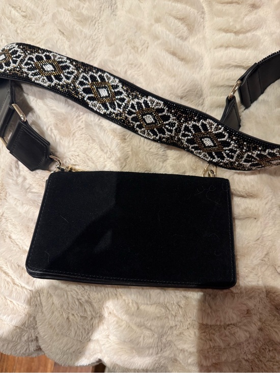 Zara Handbags - Zara Black Velvet Crossbody with Beaded Geometric Strap